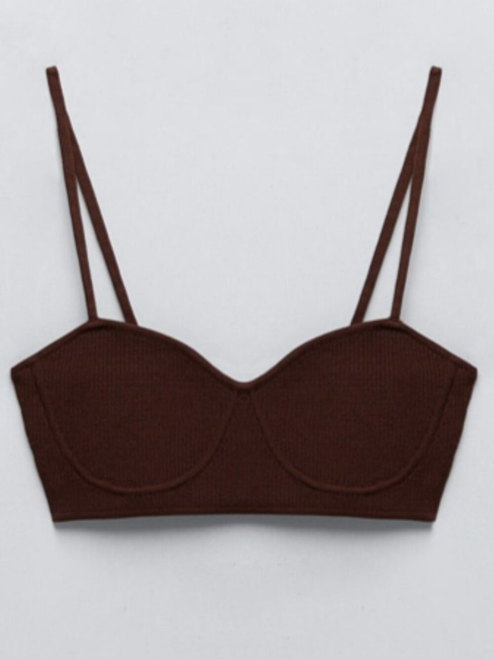 Zara Ribbed Top Crop Top Bralette Size S Shade Maroon Brown